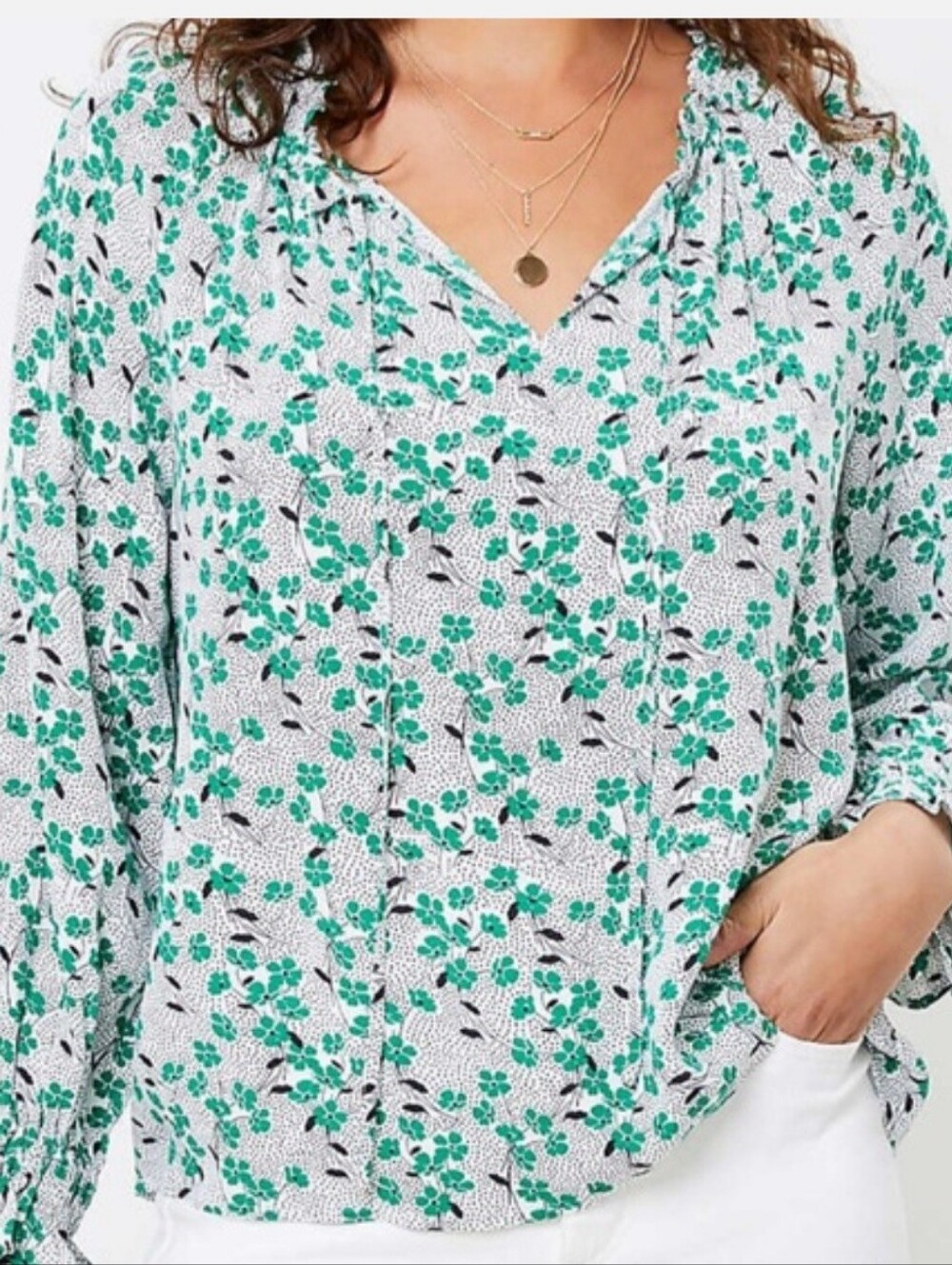 Ann Taylor Loft Women's XS Clover Long Sleeve Ruffle Blouse Top Sz XS